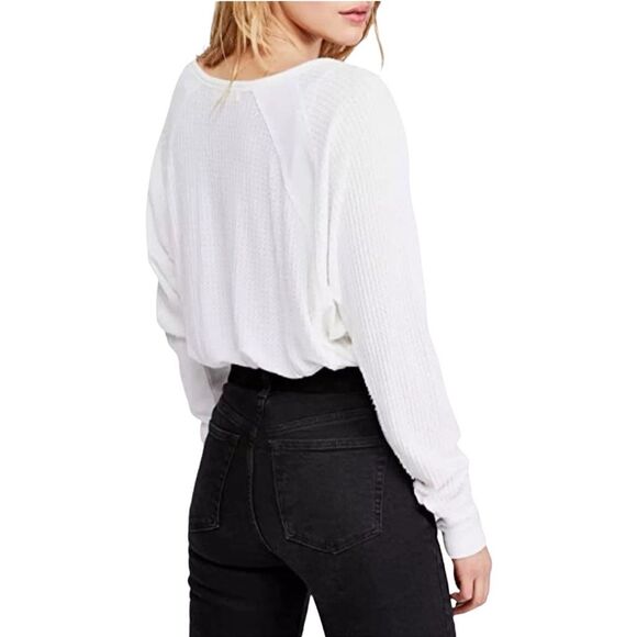 Free People Santa Clara Thermal Long Sleeve V-Neck Top - Size Large - Alabaster - Picture 3 of 5
